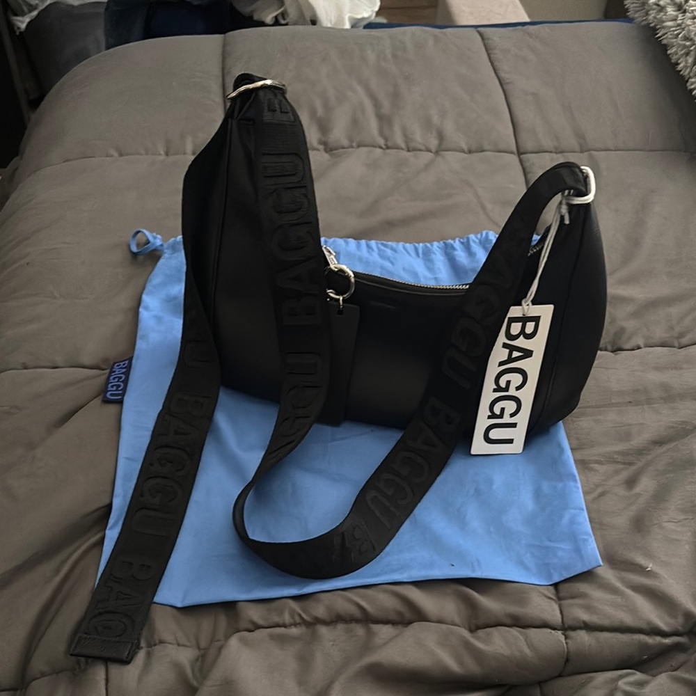 Baggu Black Leather Crescent Belt Bag